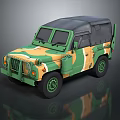 Military Style Camouflage Off Road Vehicle With Green Yellow Color And Black Soft Top