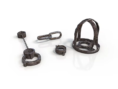 Vintage Rustic Metal Household Items Including Chains Rings And Hooks For Home Use 3d model