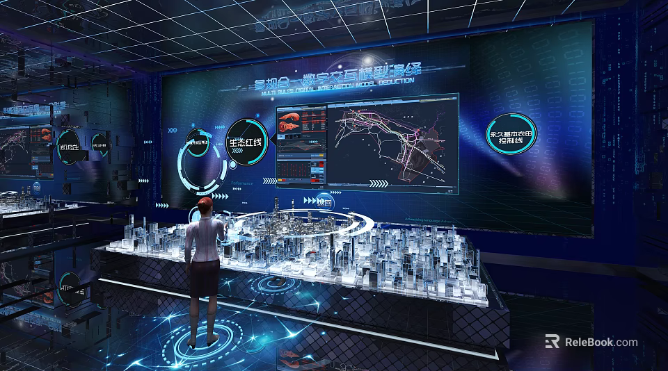 Smart Construction Command Dispatch Platform With 3D City Model And Data Visualization Screens 3d model 