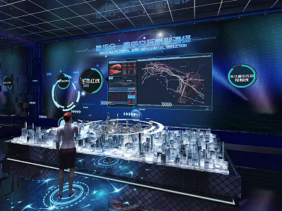 Smart Construction Command Dispatch Platform With 3D City Model And Data Visualization Screens 3d model