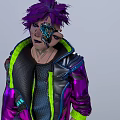 Cyberpunk Female Character With Purple Hair Mechanical Eye Chest Tattoo And Neon Glow