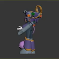 Purple Armored Robot Character Holding Blaster With Orange Cables And Glowing Pink Sphere Creature