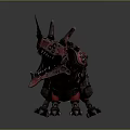 Futuristic Cybernetic Dog Creature With Red Metallic Armor Spiked Claws And Gears
