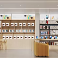 Modern Digital Store with Various Gadgets and Accessories on Display Shelves and Comfortable Seating