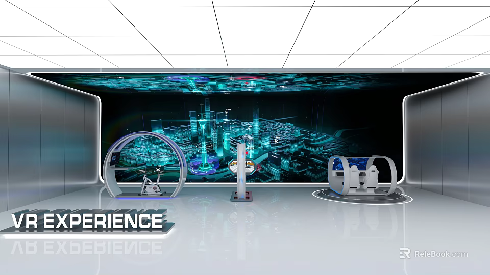 Futuristic Tech Experience Space With Interactive Installations Digital Displays And Modern Design 3d model 