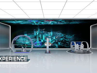 Futuristic Tech Experience Space With Interactive Installations Digital Displays And Modern Design 3d model