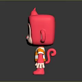 Game Movie Character Pink Monkey Cartoon Style 3D Model With Big Eyes And Striped Shirt