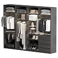 Organized Modern Wardrobe Interior with Hanging Clothes Folded Garments Shoes Storage Boxes and Drawers