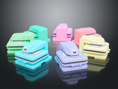 Colorful Staplers In Various Vibrant Shades For Office Desktop Use 3d model