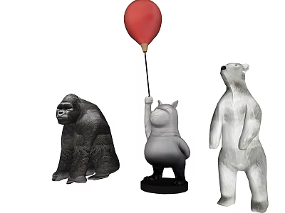 Adorable Animal Figurines Collection Featuring Gorilla Hippo And Polar Bear With Red Balloon 3d model
