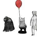 Adorable Animal Figurines Collection Featuring Gorilla Hippo And Polar Bear With Red Balloon