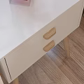 Modern White Bedside Tables with Drawers Wooden Handles Books Decorative Ornament Red Vase White Flowers