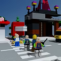 Lego Building Blocks City Scene With Minifigures Crossing Road And Yellow Truck