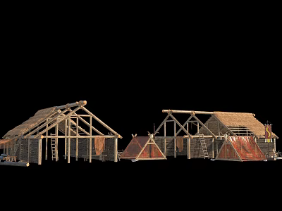 Traditional Thatched Roof Houses With Wooden Frame And Classic Architecture 3d model
