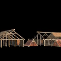 Traditional Thatched Roof Houses With Wooden Frame And Classic Architecture