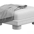 Modern Design Wooden Base Ottoman With White Upholstered Cushion And Geometric Pattern Blanket