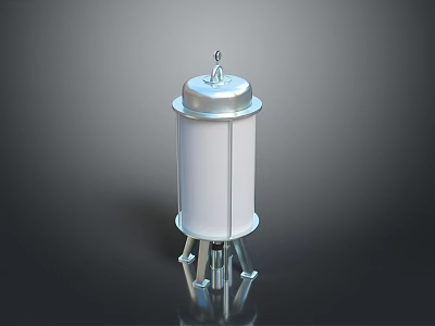 Cylindrical Industrial Device With Silver Top White Body And Metal Support Legs 3d model