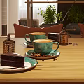Cozy Dining Living Room Interior With Wooden Furniture Green Plants And Hanging Lamp