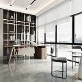 Modern Office Interior Design With Large Windows City View Desk Chairs And Shelving