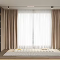 Beige Sheer Curtains With Heavy Drapes In Cozy Wooden Room Interior