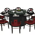 New Chinese Dining Table and Chair Set Round Dining Table and Chair Tableware 3d model