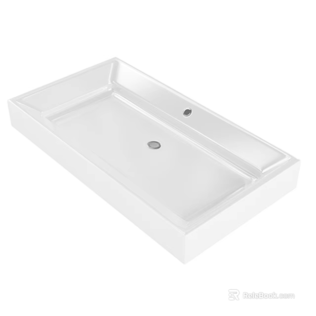 Modern White Rectangular Ceramic Bathroom Sink With Smooth Surface And Sleek Design 3d model