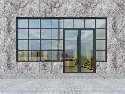 Modern Glass Entrance Door With Black Frame And Marble Wall Design 3d model