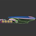 Futuristic Black Streamlined Vehicle With Golden Circular Wheels And Glossy Reflective Surface On Grey Background