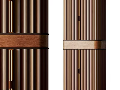 Modern Brown Wooden Entryway Side Cabinet With Vertical Slats And Decorative Band 3d model
