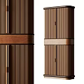 Modern Brown Wooden Entryway Side Cabinet With Vertical Slats And Decorative Band