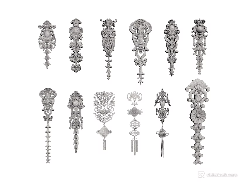 Ornate Architectural Components With Intricate Carvings Diverse Designs And Decorative Patterns 3d model 