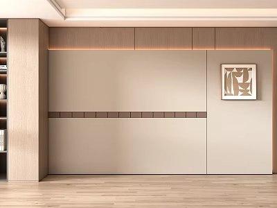 Modern Minimalist Sofa Background Wall With Wooden Accents And Art Decor 3d model