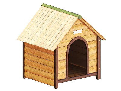 Wooden House Shaped Pet Cage With Green Roof Bone Decoration And Light Wood Body 3d model