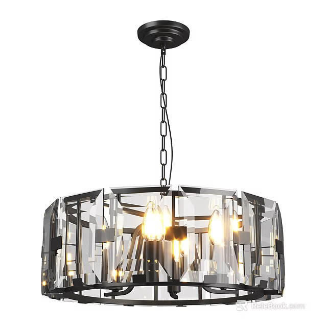 Modern Crystal Chandelier With Hanging Metal Chain And Illuminated Glass Shades 3d model 