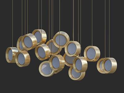 Golden Irregular Circular Pendant Lights with Transparent Shades Hanging in Modern Interior 3d model