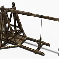 Medieval Wooden Catapult Weapon Featuring Triangular Frame and Swing Bucket Structure 3d model
