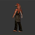 3D Anthropomorphic Character With Red Ears Animal Head And Dark Clothing Standing On Gray Background