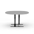 Modern Office Desk With Round Grey Top And Cross Metal Legs Design
