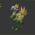 Mythical Flying Bird With Golden Yellow Fluffy Feathers And Sharp Claws 3D Rendered Standing Pose