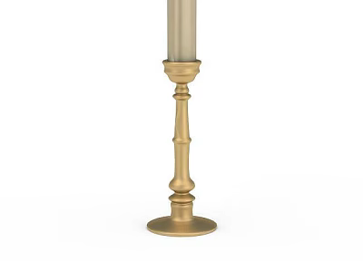 Golden Decorative Candlestick Featuring Cylindrical Candle Round Base And Ornate Column Design 3d model