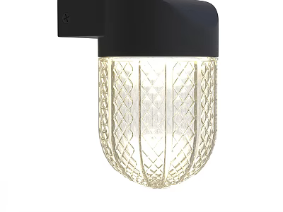 Modern Illuminated Wall Light With Black Fixture And Diamond Patterned Glass Shade 3d model