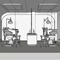 Modern Hospital Outpatient Clinic With Treatment Chairs Examination Lights And Medical Equipment