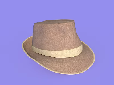 Fashionable Elegant Brown Wide Brim Hat With Beige Ribbon On Purple Background 3d model
