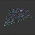 Futuristic Blue Streamlined Spaceship Design with Geometric Structure and Transparent Cockpit