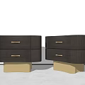 Modern Dark Wood Bedside Tables With Two Drawers Metal Handles And Golden Bases