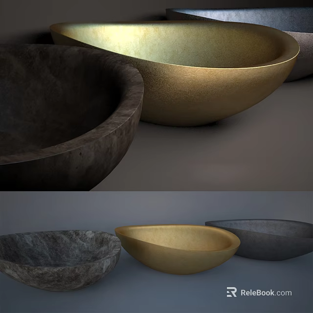 Modern Bowl Shaped Washbasins In Different Stone Materials And Colors 3d model 