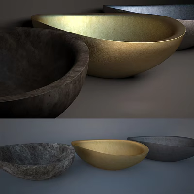 Modern Bowl Shaped Washbasins In Different Stone Materials And Colors 3d model
