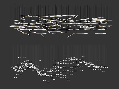 Modern Chandelier Design With Suspended Metal Strips And Ambient Lighting Elements 3d model