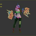 Horned 3D Character With White Hair Mask Pink Coat Black Torn Pants Large Colorful Gloves