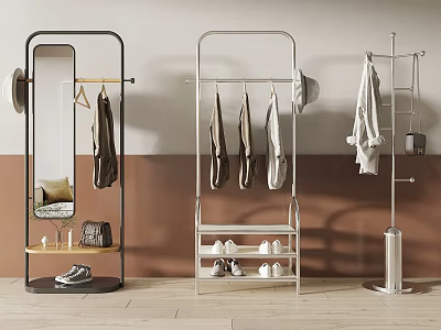 Modern Clothes Racks with Mirror Shoe Shelves Hanging Coats Jackets and Shoes Minimalist Design 3d model